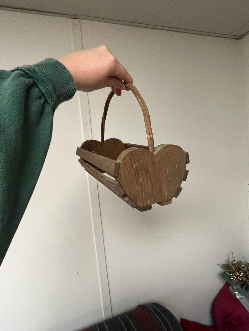 Rustic Wooden Heart Basket - Brown